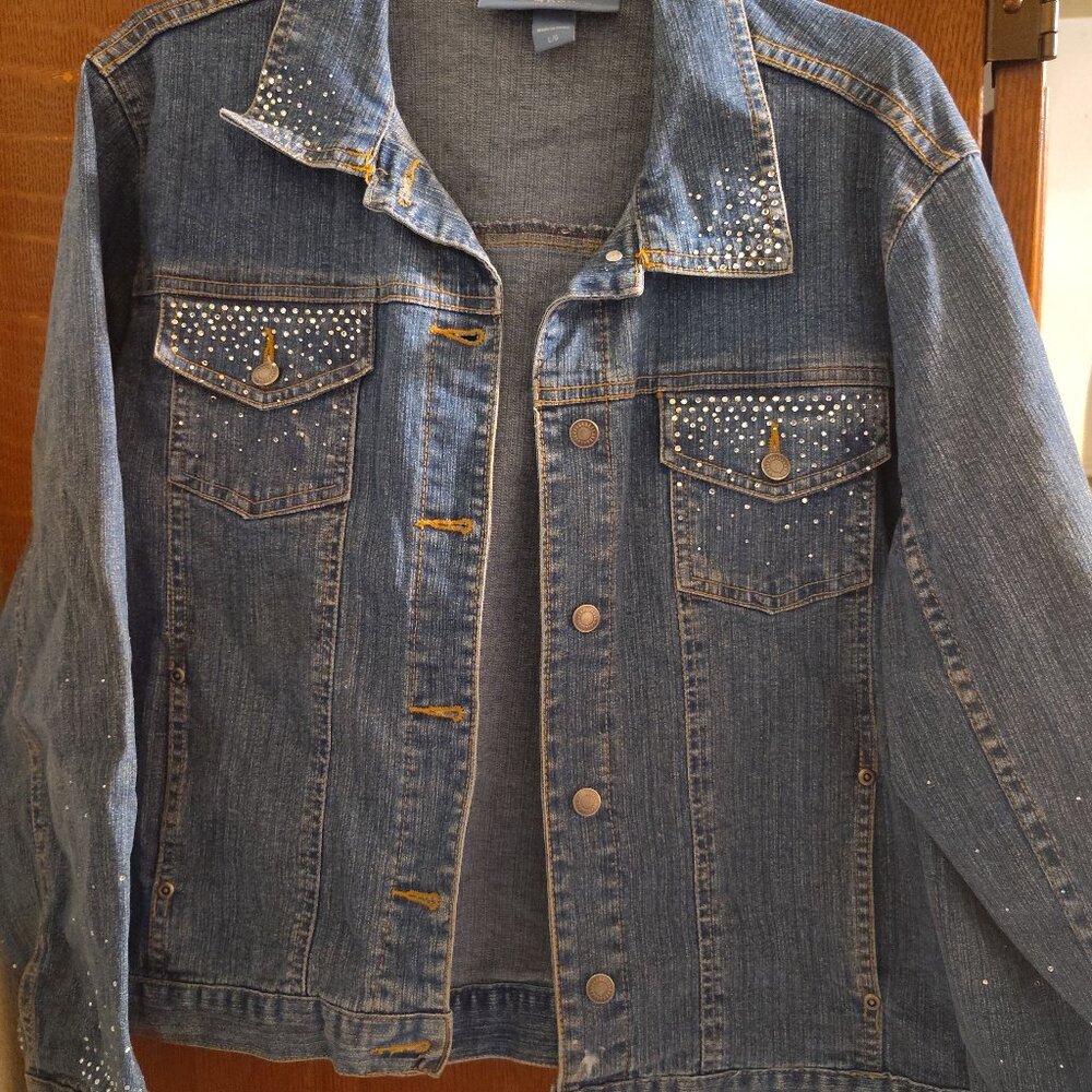 Half Moon Bay Rhinestone Denim Jacket Blue Size Large NWOT
